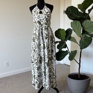 STATE Halter Maxi Dress in White and Green
